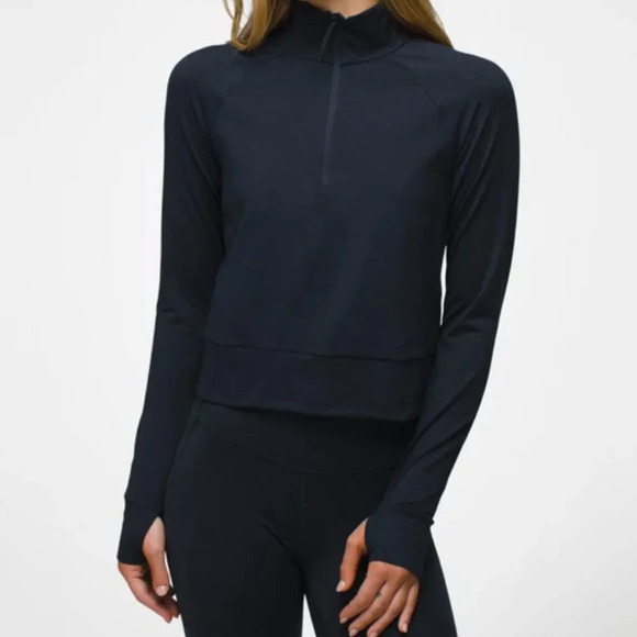 Prana NWT Ice Flow Half Zip cropped black top size medium with UPF 50. - Picture 1 of 9